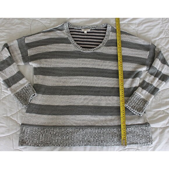 Eileen Fisher - Coastal Beach Asthetic 2 Layer Linen Strip Top, Grey White Med - Picture 7 of 9